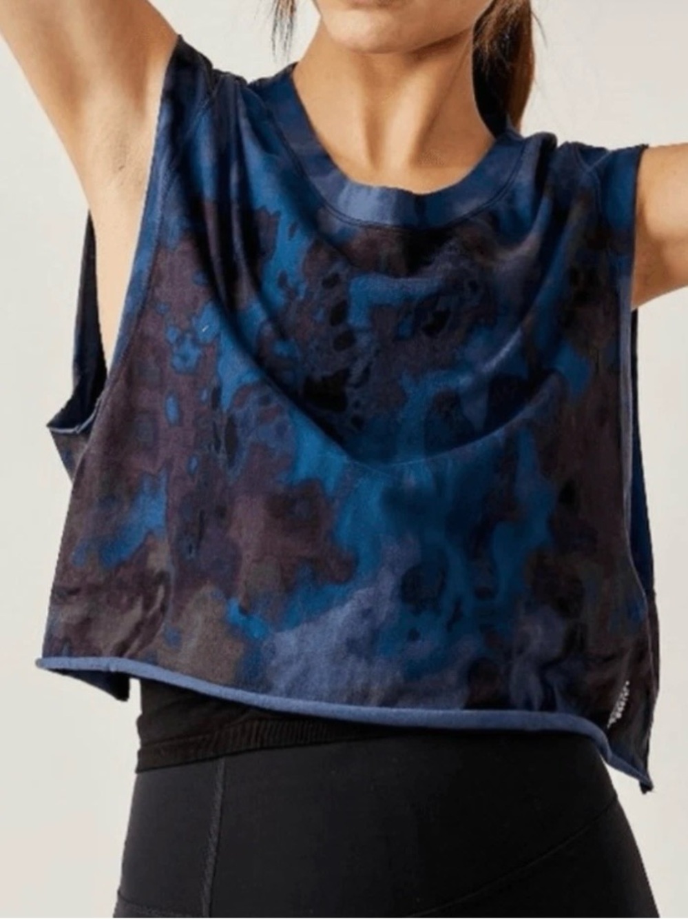 Free People Blue Tie-Dye Cropped Muscle Tank Top